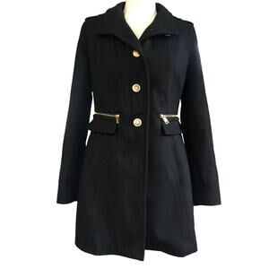 Nautica Black Wool Pea Coat with Gold Buttons (Medium)